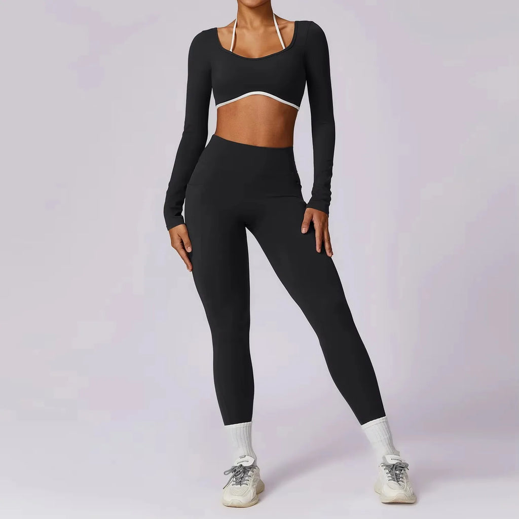 U-Back Sleeve Workout Set with Leggings & Top