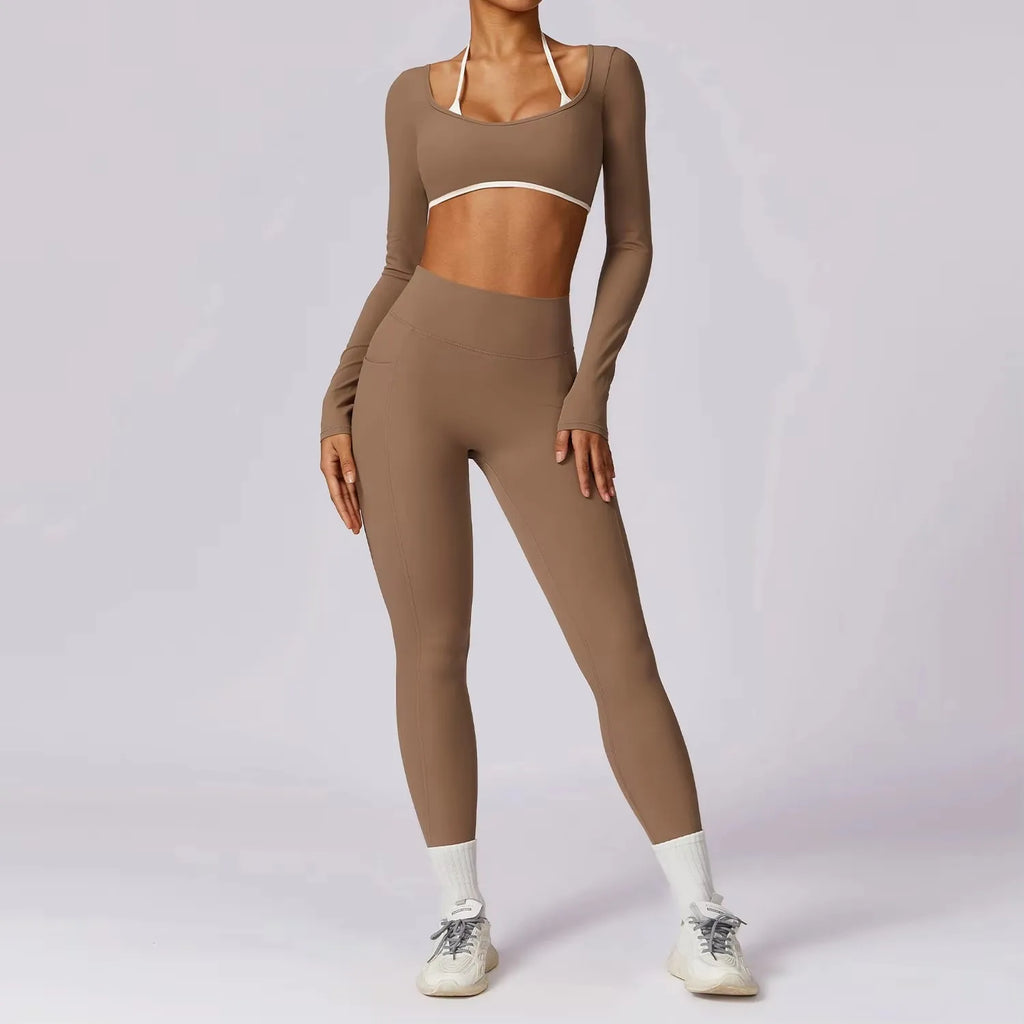 U-Back Sleeve Workout Set with Leggings & Top